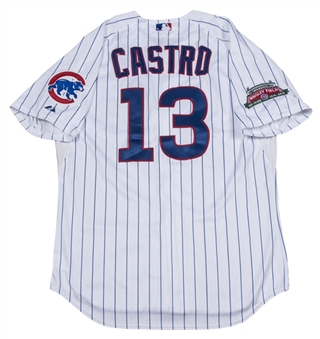 2013-14 Starlin Castro Game Used Chicago Cubs Home Jersey With 100 Year Anniversary Patch 